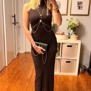 Zara chain halter maxi dress in brown